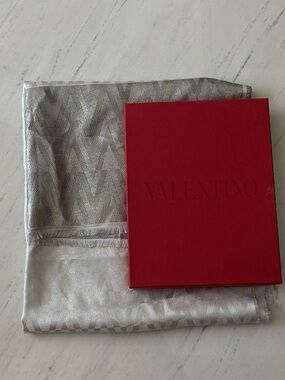 Valentino Silver Jacquard large scarf shawl